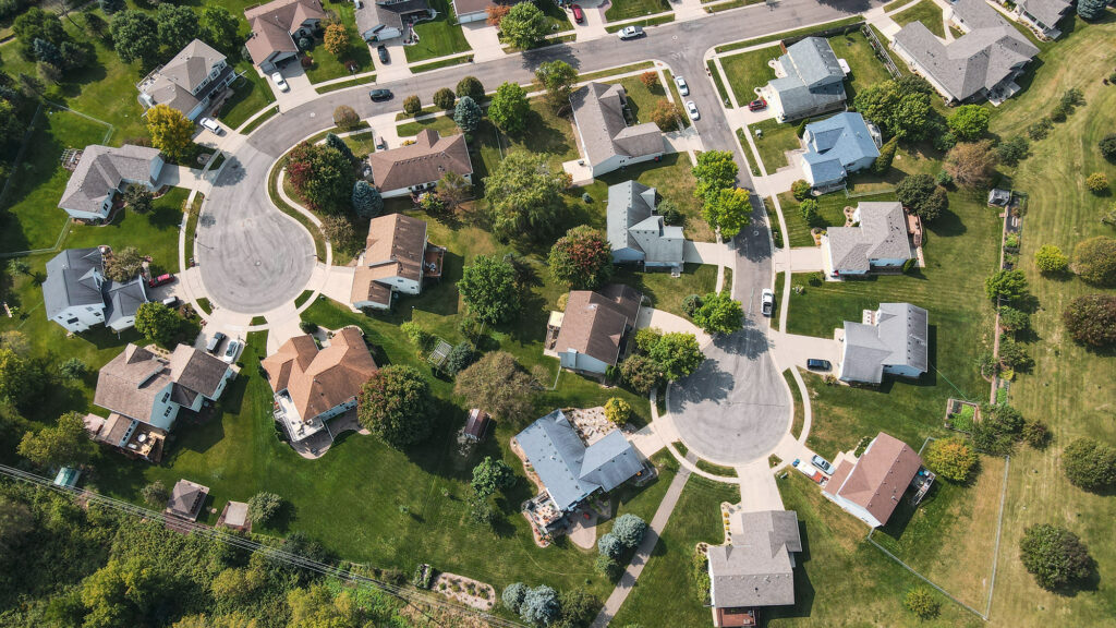 Overhead shot of a neighborhood in Franklin, TN